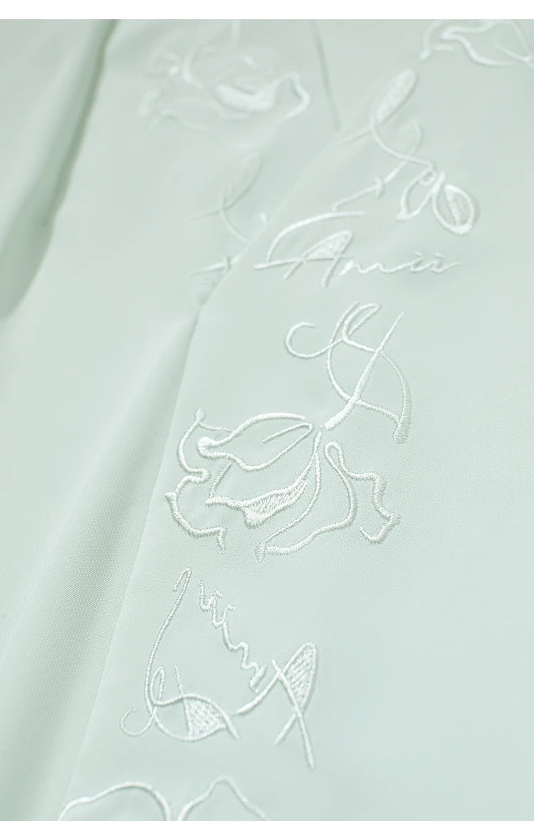 Chiffon Embroidered V-Neck Lantern Sleeve Blouse