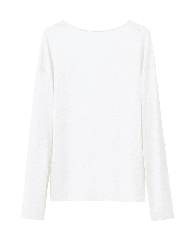 Long-Sleeved V-Neck Loose-Fitting Pullover T-Shirt